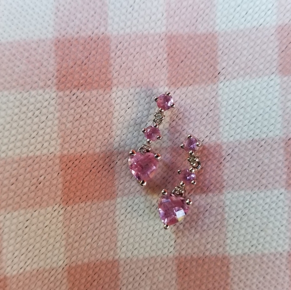 Light Pink Heart Drop Earrings Solid Gold 10k - Picture 2 of 3